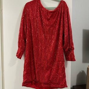 SHEIN Curve Red Sequin  off the shoulder Gown